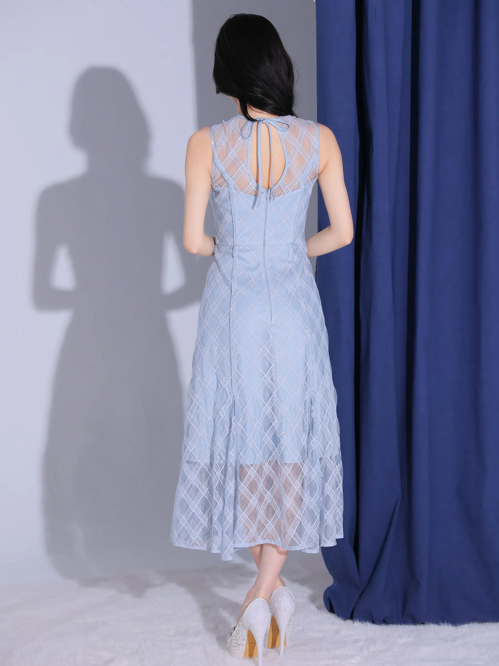 ノースリーブ×シースルーチェックレデイサマーキャバドレス(DE3553)