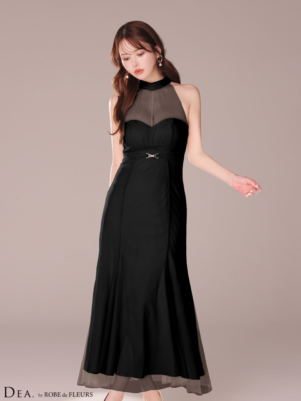 【XS～Lサイズあり】シースルーホルターネックチュールロングキャバドレス(DE3567)