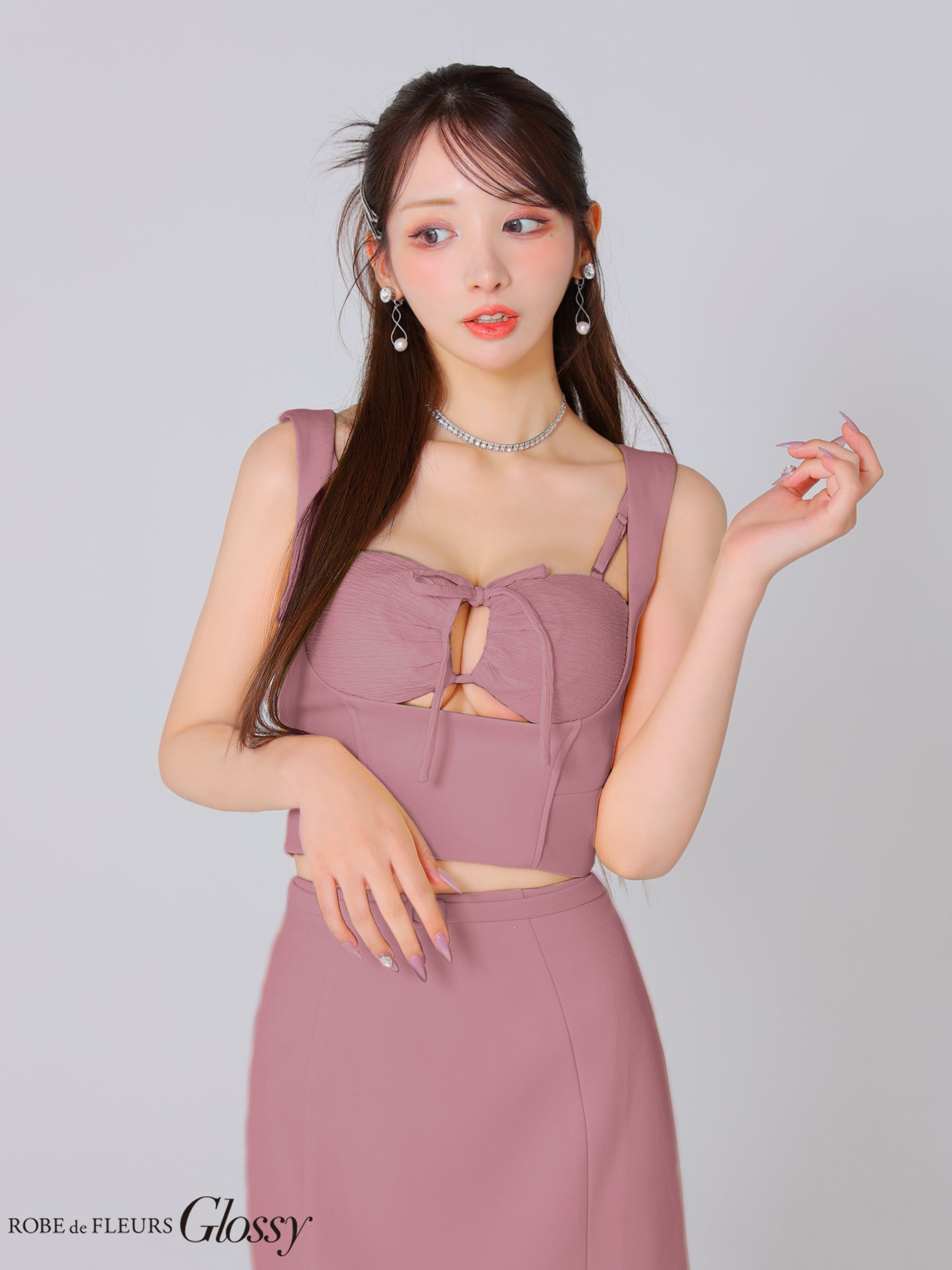 【XSサイズあり】バストリボンストレッチワッフルセットアップミニキャバドレス(GL3589)