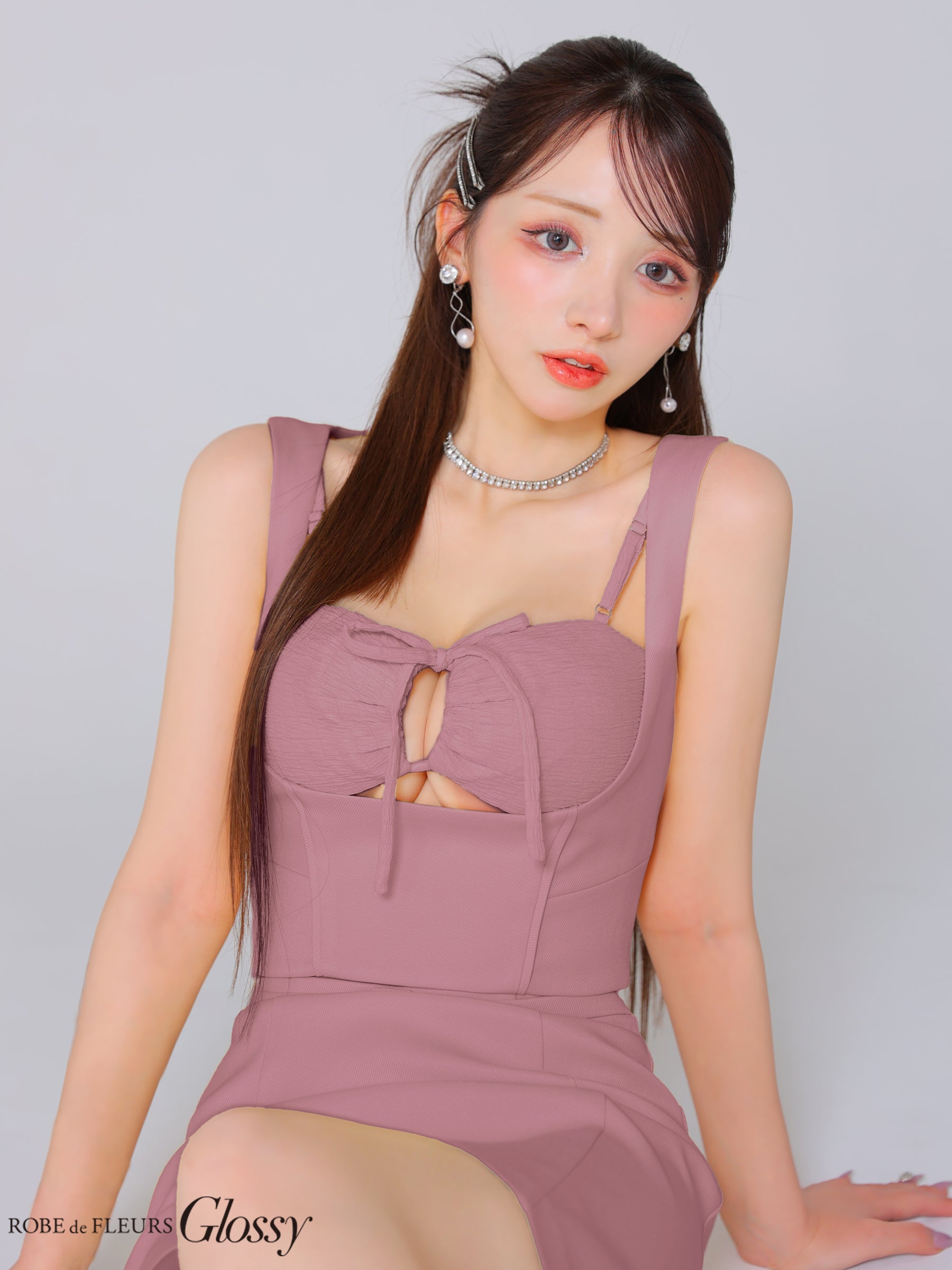【XSサイズあり】バストリボンストレッチワッフルセットアップミニキャバドレス(GL3589)