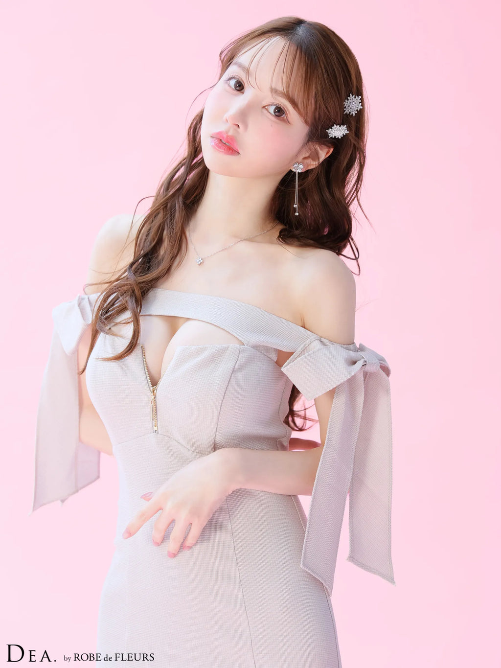 オフショルリボンバストジップマーメイドロングキャバドレス(DE3596)
