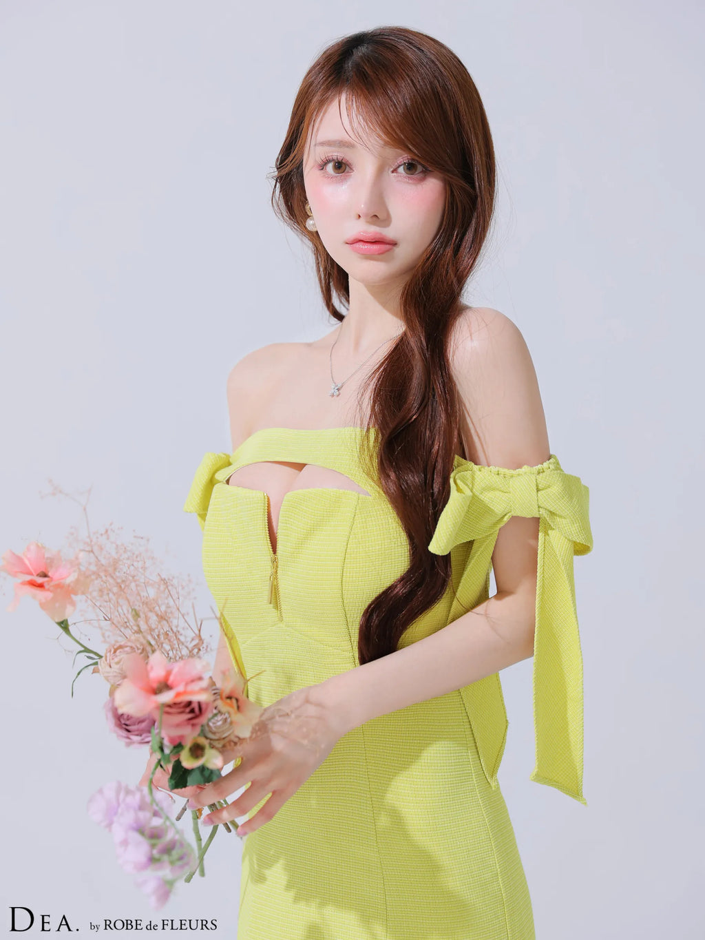 オフショルリボンバストジップマーメイドロングキャバドレス(DE3596)