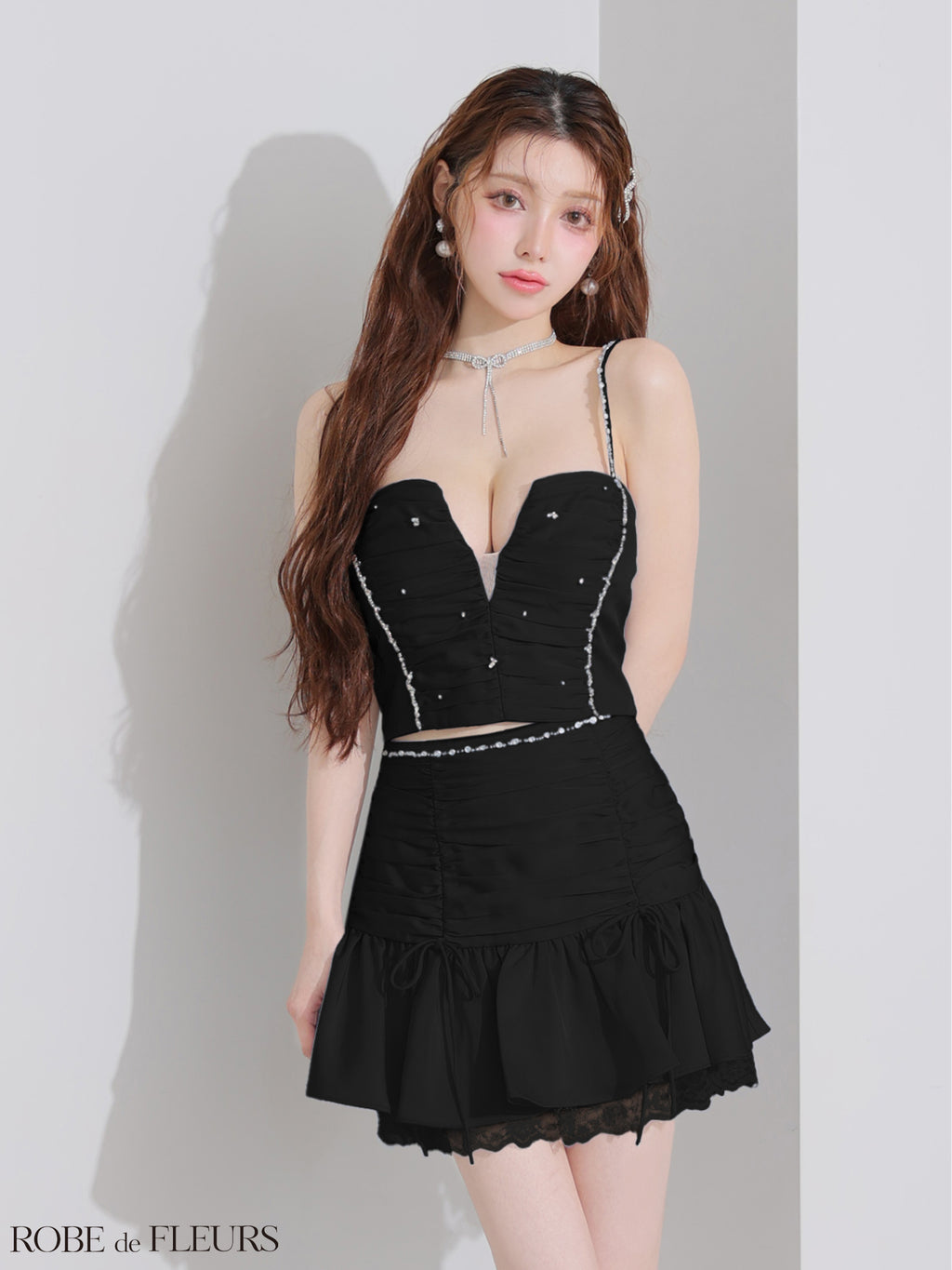 ★一部予約商品★【9月中旬頃入荷予定】【XSサイズあり】サテンビジューレースセットアップミニキャバドレス(fm3598)