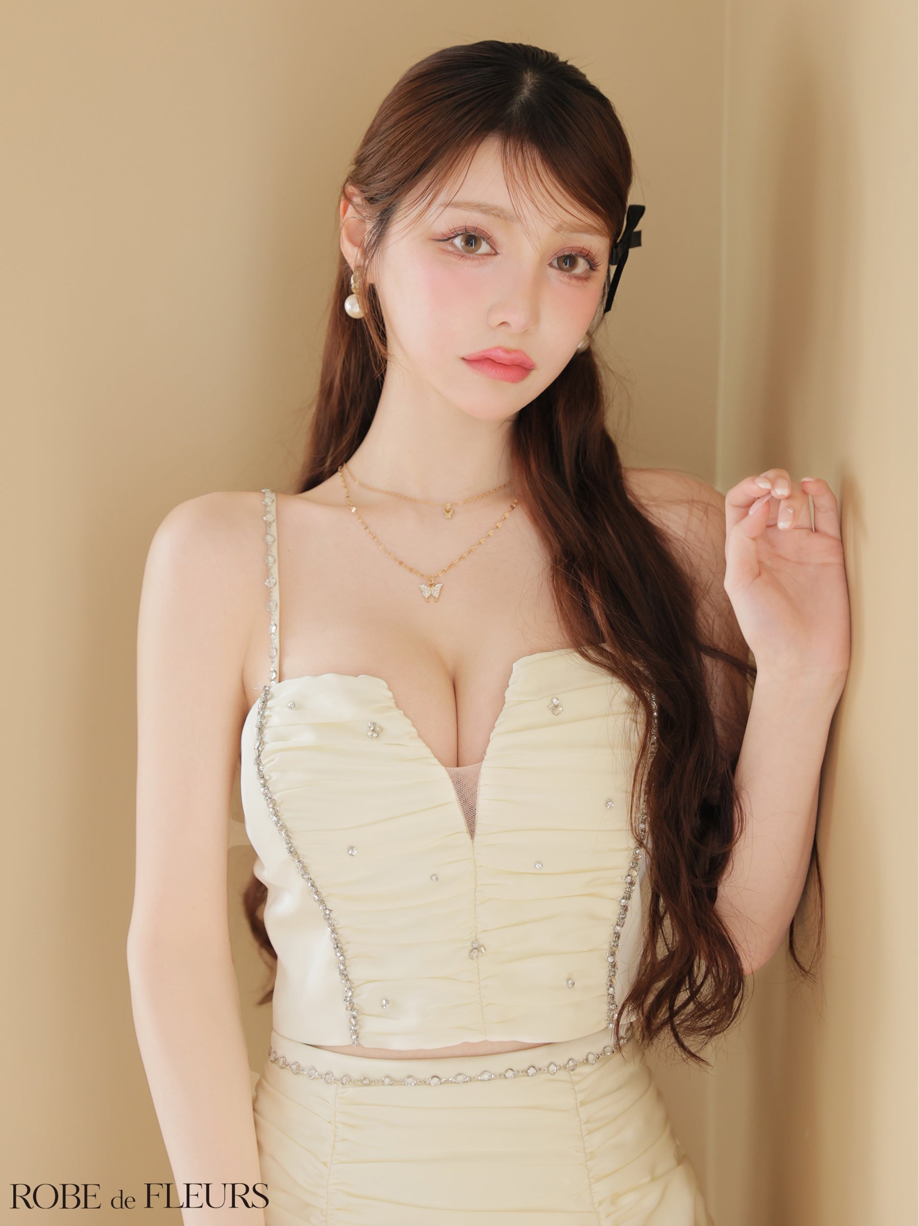 ★一部予約商品★【9月中旬頃入荷予定】【XSサイズあり】サテンビジューレースセットアップミニキャバドレス(fm3598)