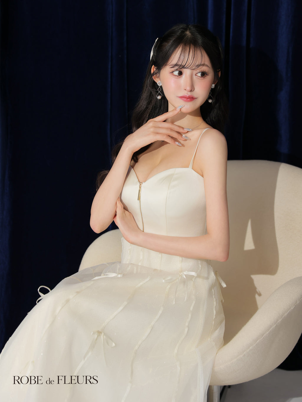 【Lサイズあり】センタージップフレアリボンチュールミディキャバドレス(fm3739)