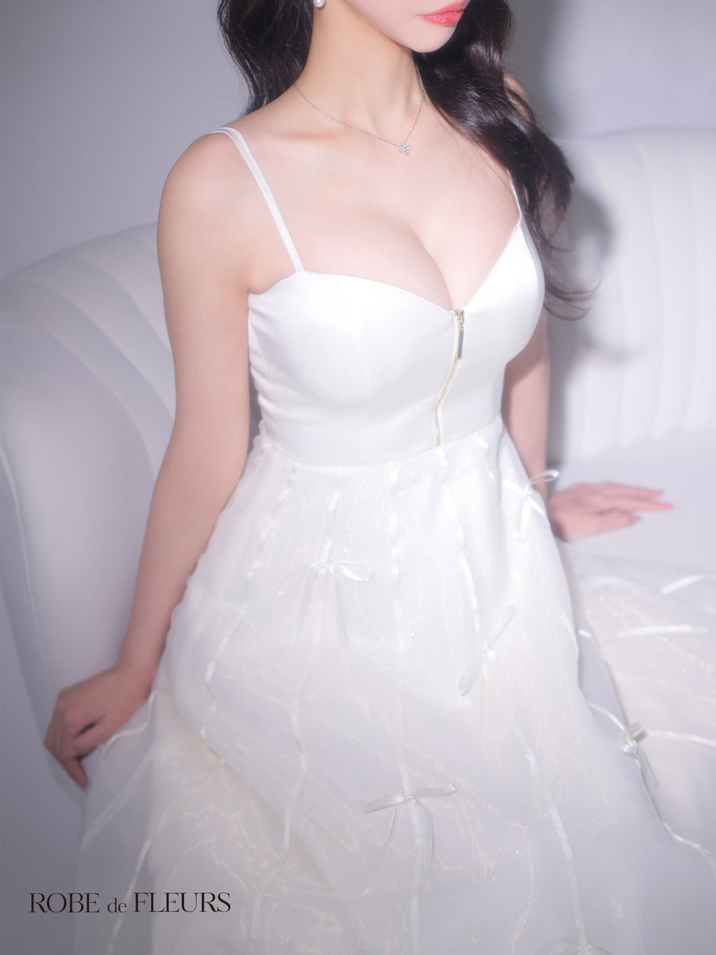 【Lサイズあり】センタージップフレアリボンチュールミディキャバドレス(fm3739)
