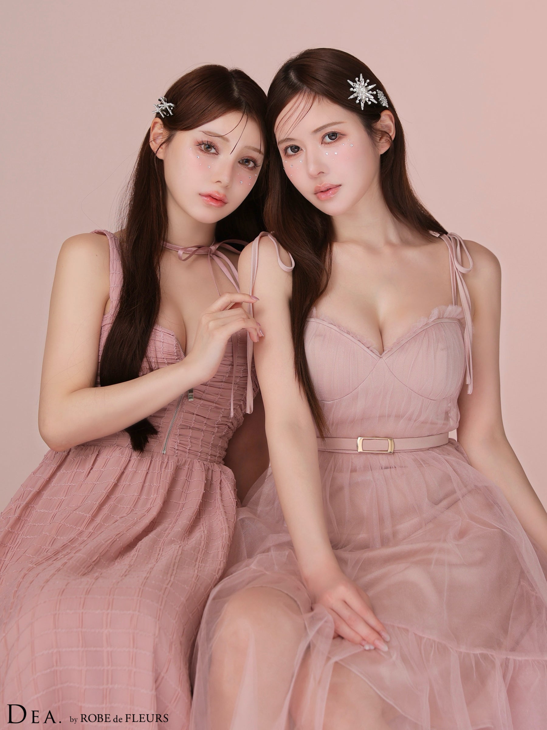 ショルダーリボンフレアチュールロングキャバドレス(DE3745)