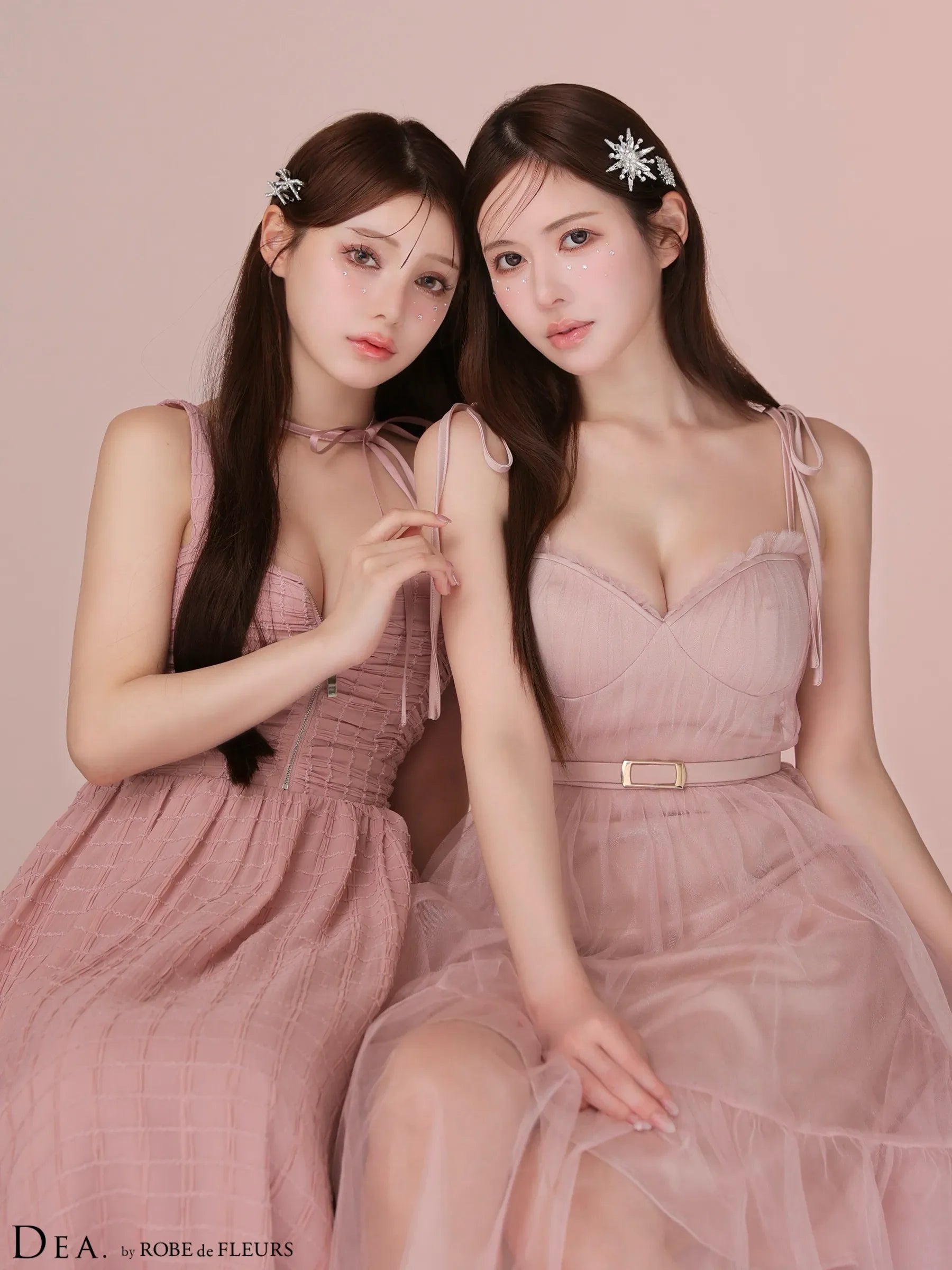 ショルダーリボンフレアチュールロングキャバドレス(DE3745)