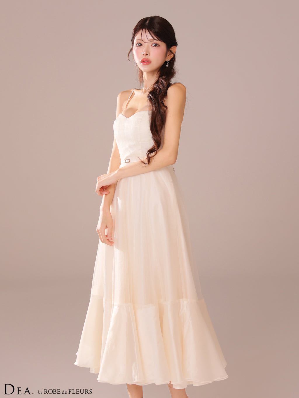 【Lサイズあり】シフォンキャミベルトデザインフレアロングキャバドレス(DE3752)