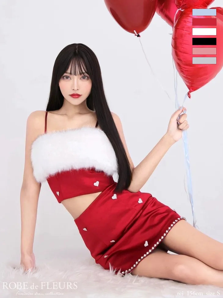 【如月れいちゃんコラボ】Heart bijou satin setup dress (fm3759)