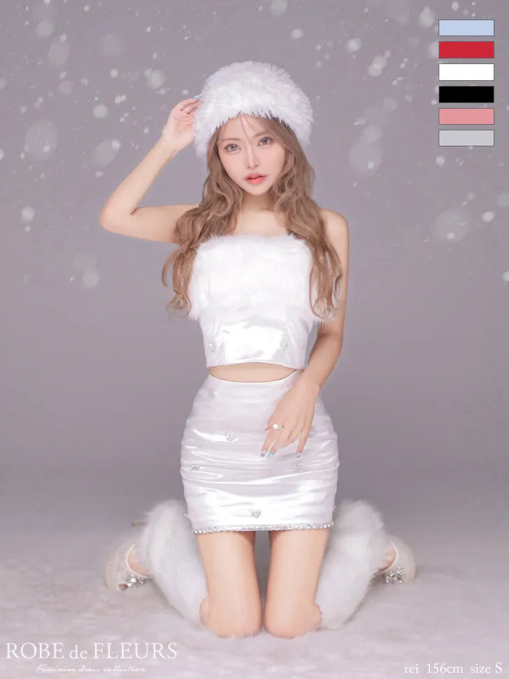 【如月れいちゃんコラボ】Heart bijou satin setup dress (fm3759)