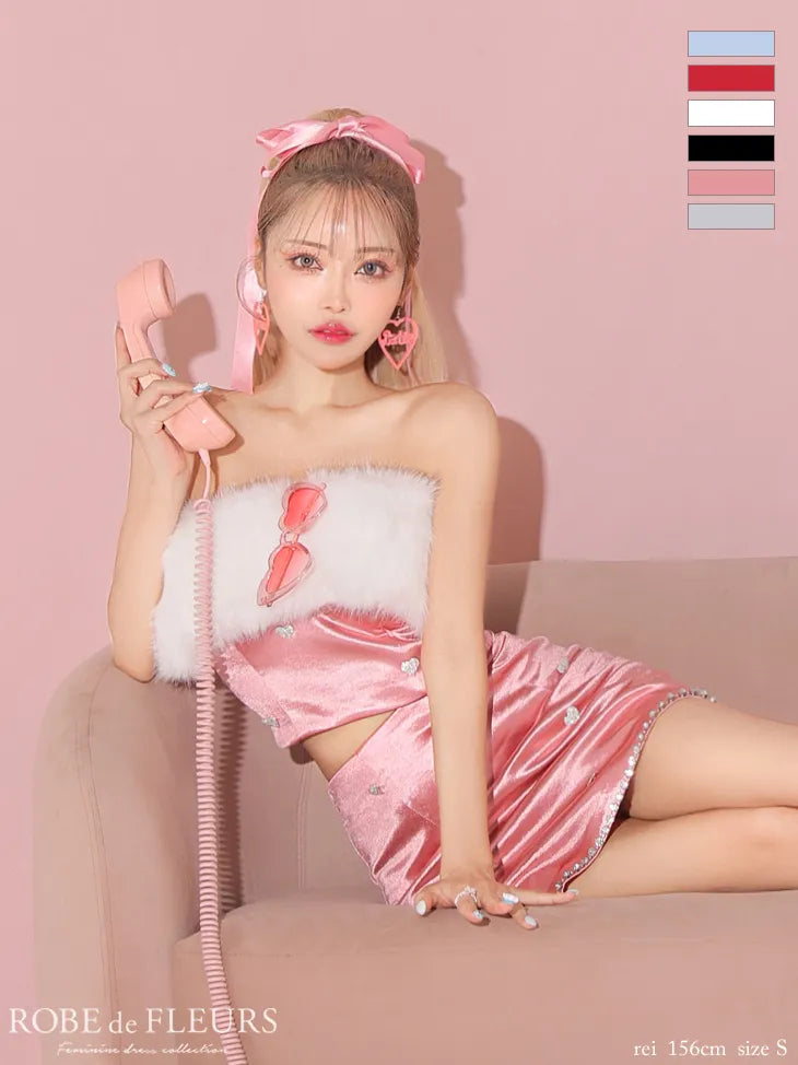 【如月れいちゃんコラボ】Heart bijou satin setup dress (fm3759)
