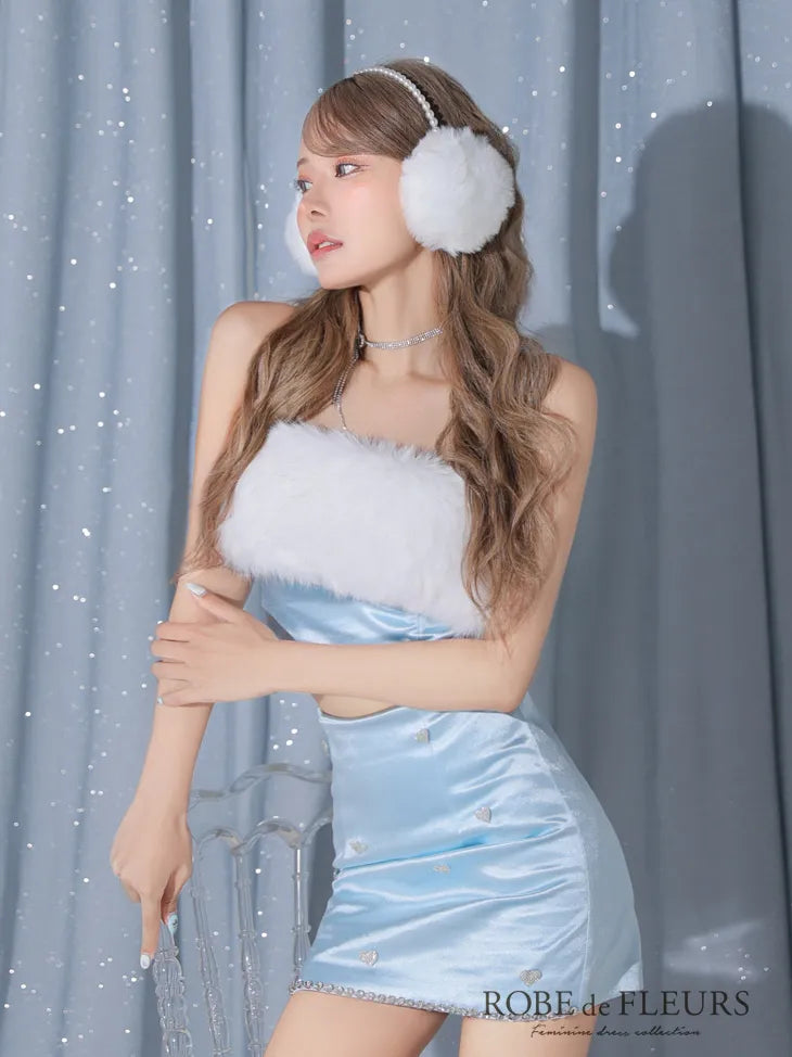 【如月れいちゃんコラボ】Heart bijou satin setup dress (fm3759)