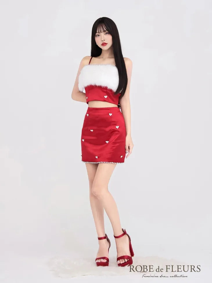 【如月れいちゃんコラボ】Heart bijou satin setup dress (fm3759)