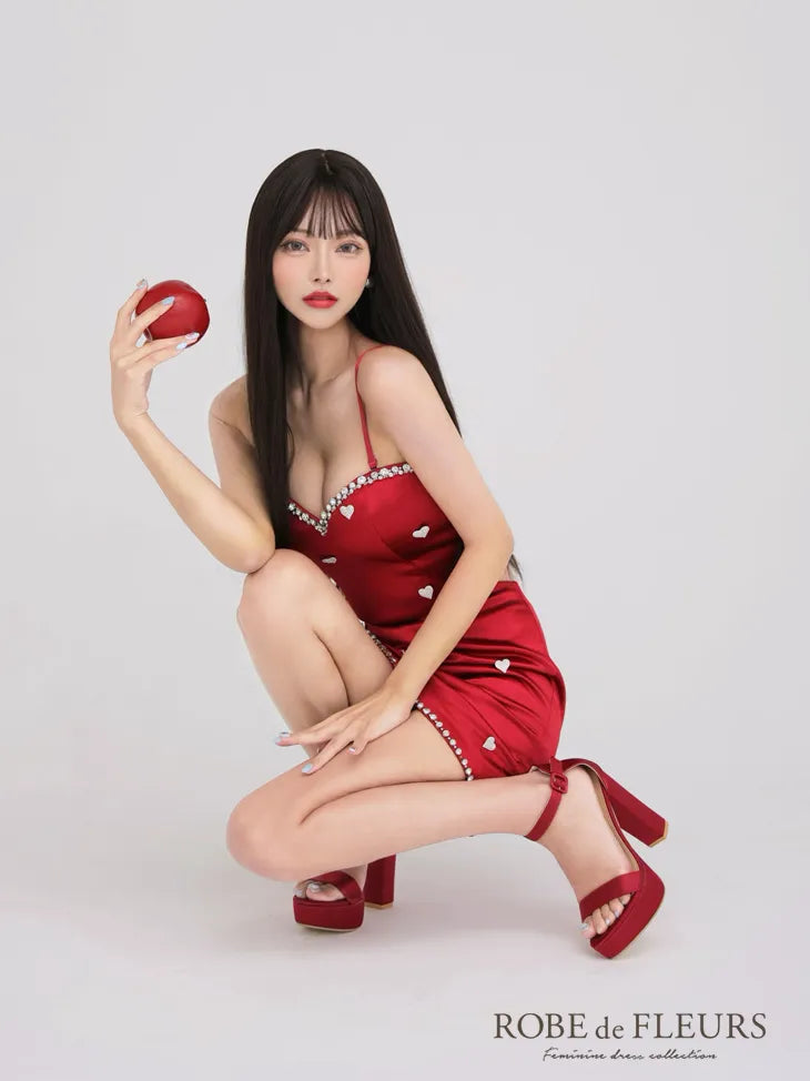 【如月れいちゃんコラボ】Heart bijou satin setup dress (fm3759)