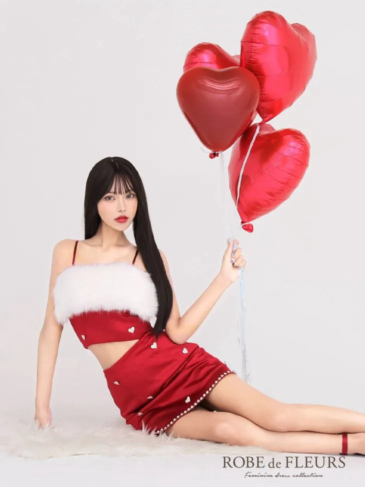【如月れいちゃんコラボ】Heart bijou satin setup dress (fm3759)
