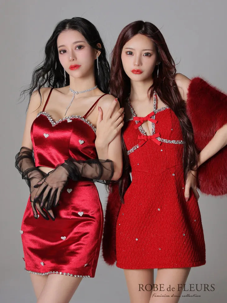 【如月れいちゃんコラボ】Heart bijou satin setup dress (fm3759)