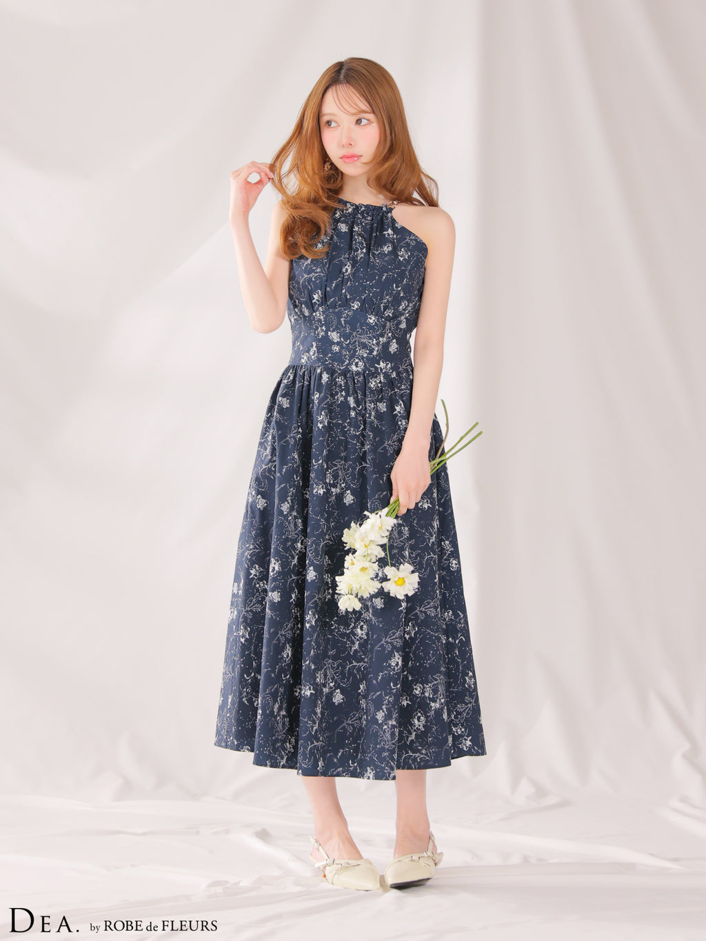 ★予約商品★【9月上旬頃入荷予定】【XS～Lサイズあり】花柄ホルターネックフレアロングキャバドレス(DE3783)