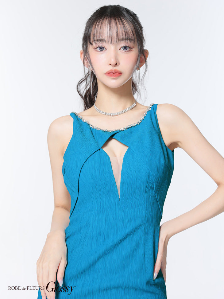 【XSサイズあり】ビジューネックバストカットタイトミニキャバドレス(GL3794)