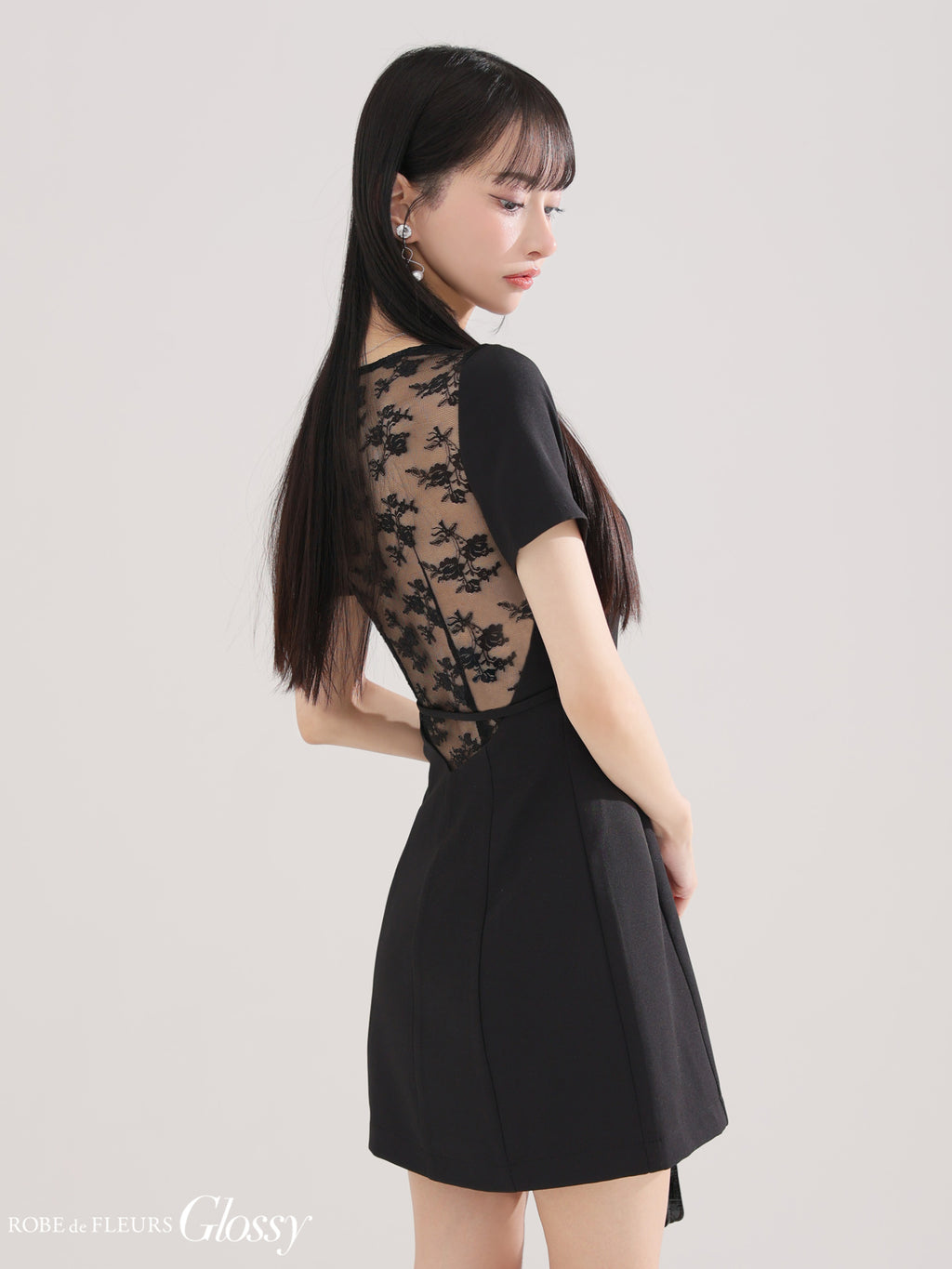 【XSサイズあり】バックレースセンタージップベルトミニキャバドレス(GL3795)