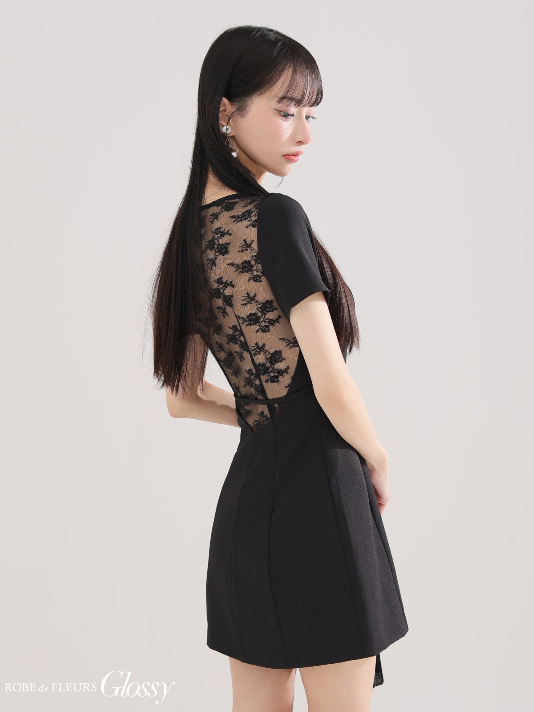 【XSサイズあり】バックレースセンタージップベルトミニキャバドレス(GL3795)
