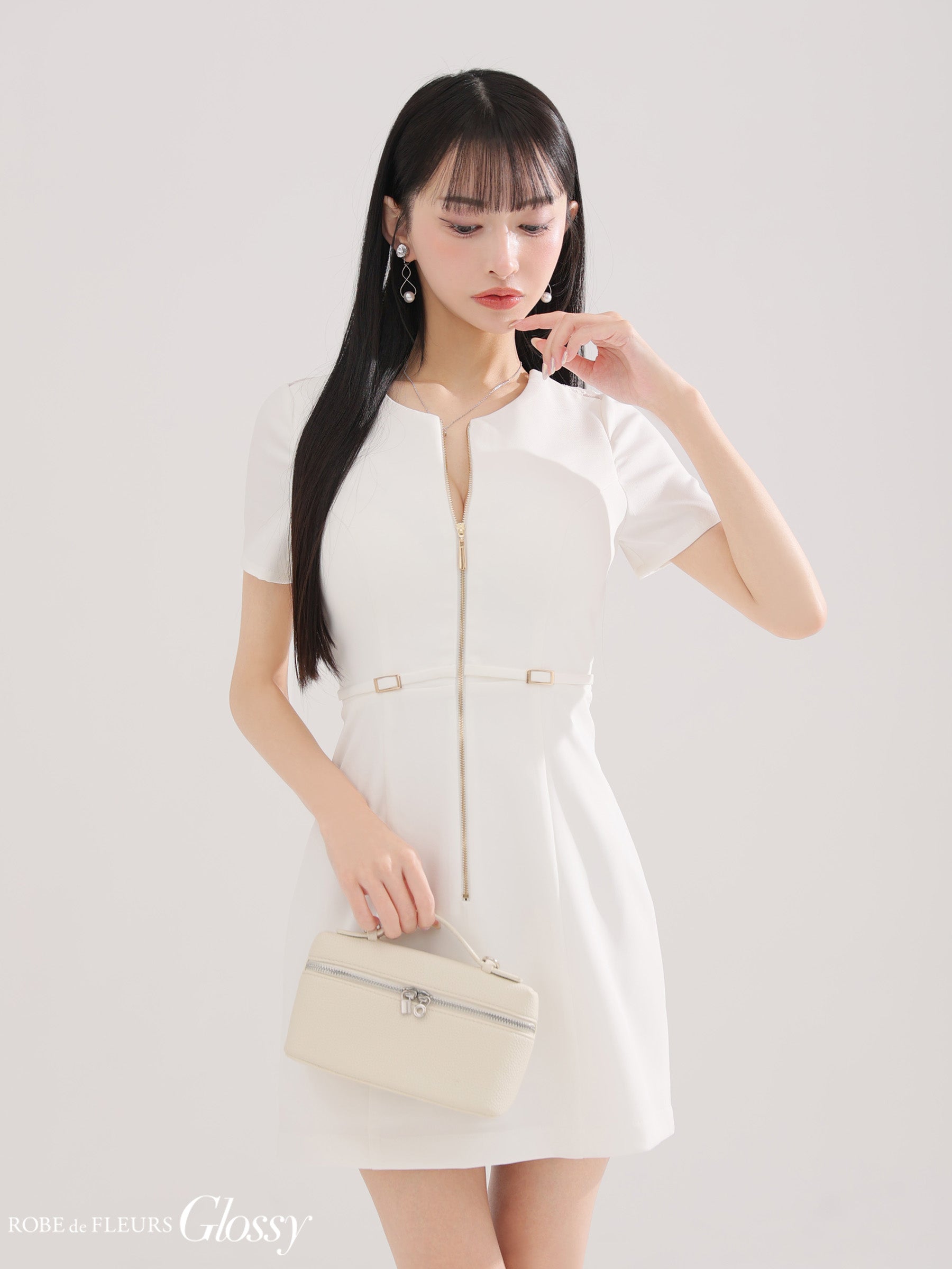 【XSサイズあり】バックレースセンタージップベルトミニキャバドレス(GL3795)