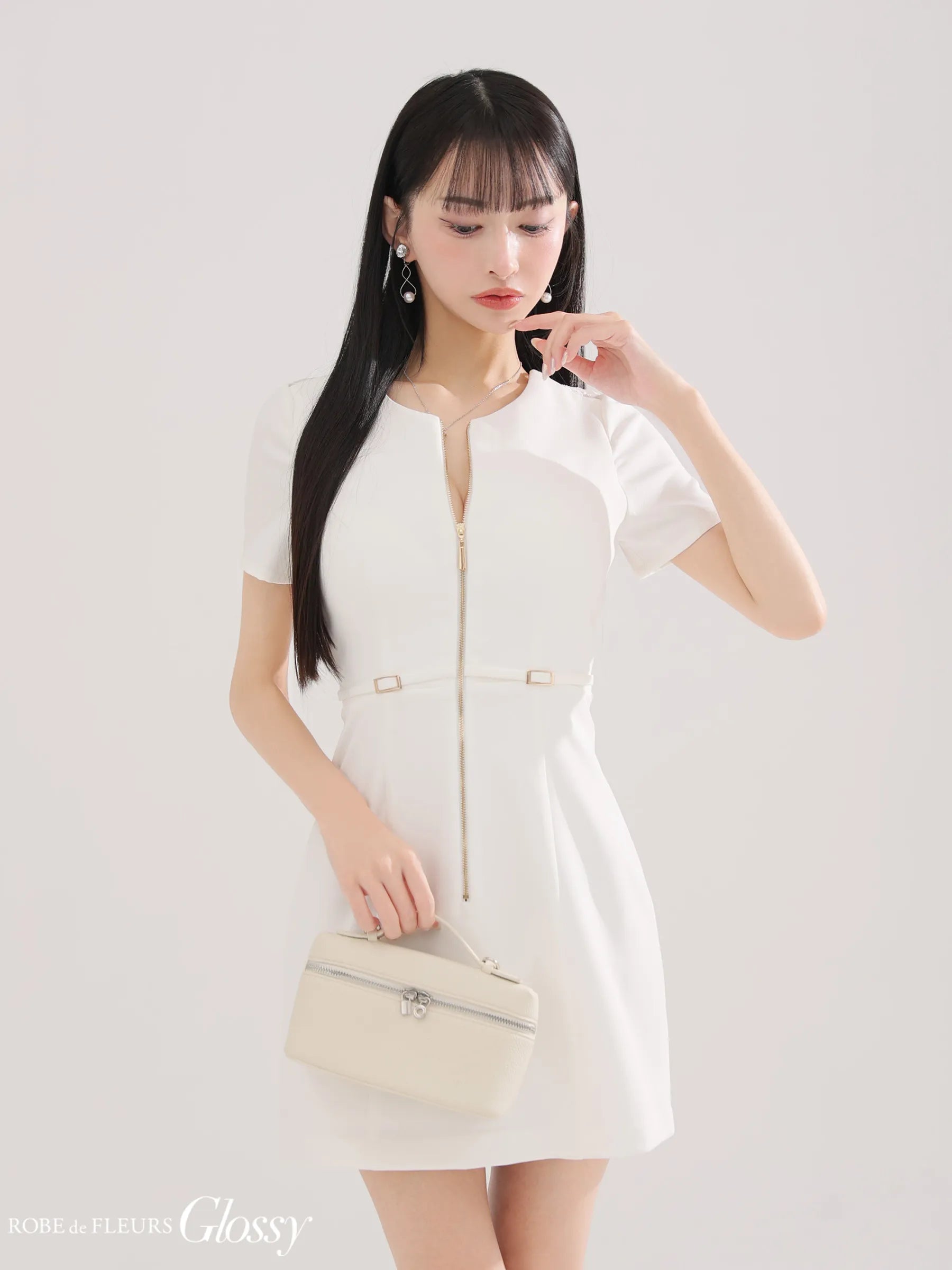 バックレースセンタージップベルトミニキャバドレス(GL3795)