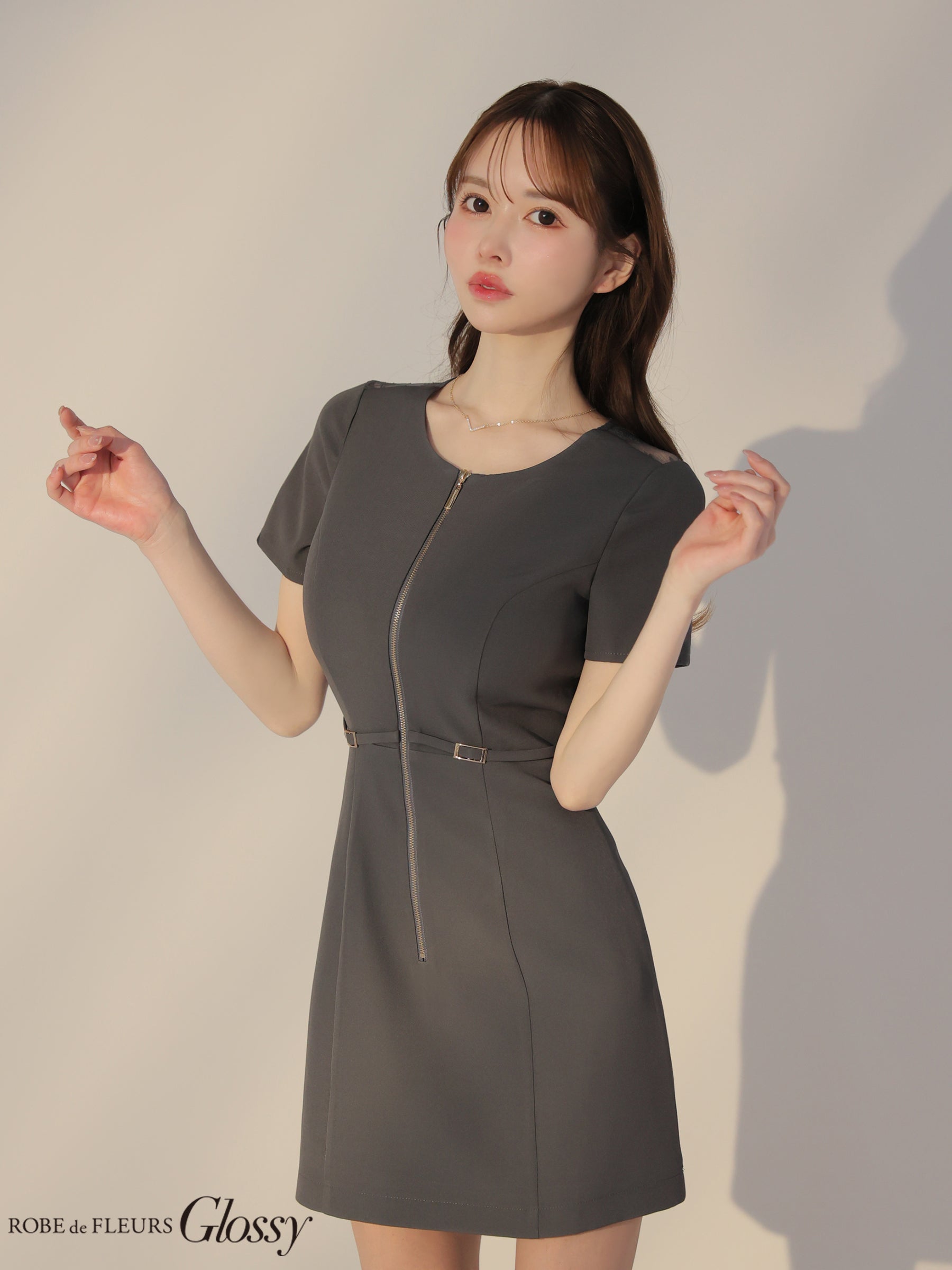 【XSサイズあり】バックレースセンタージップベルトミニキャバドレス(GL3795)