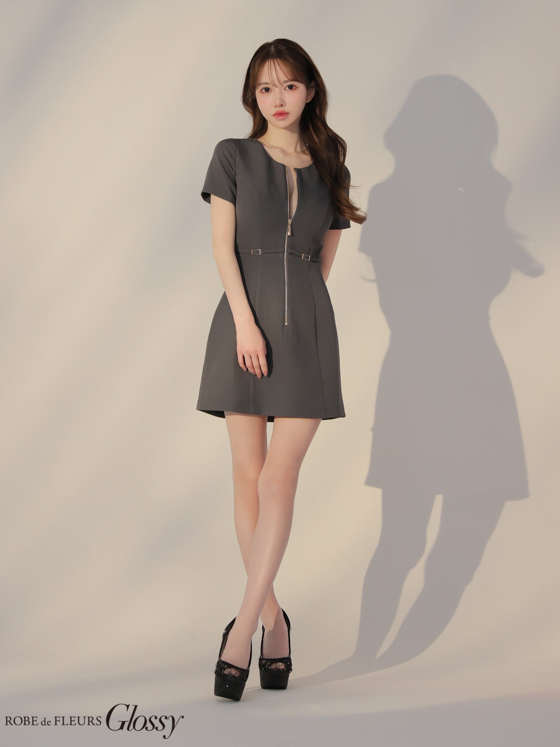 【XSサイズあり】バックレースセンタージップベルトミニキャバドレス(GL3795)