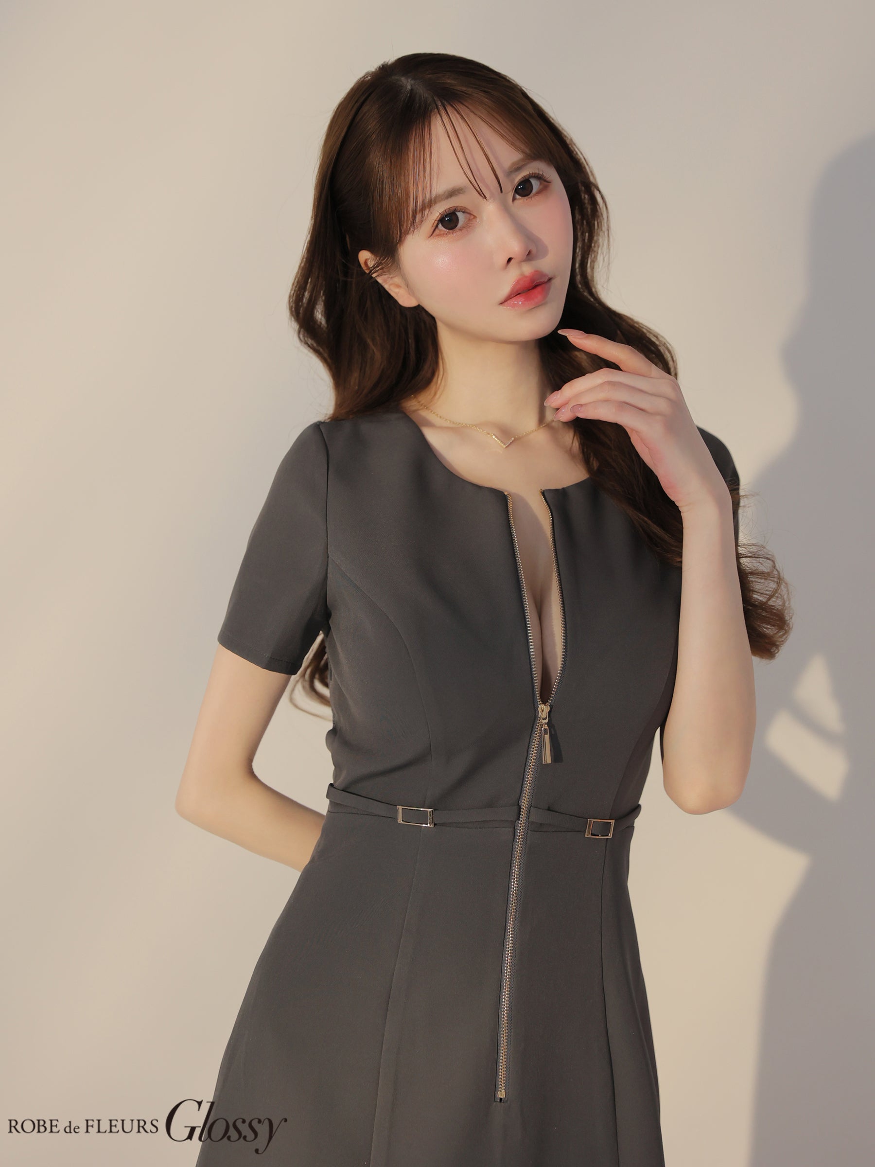 【XSサイズあり】バックレースセンタージップベルトミニキャバドレス(GL3795)