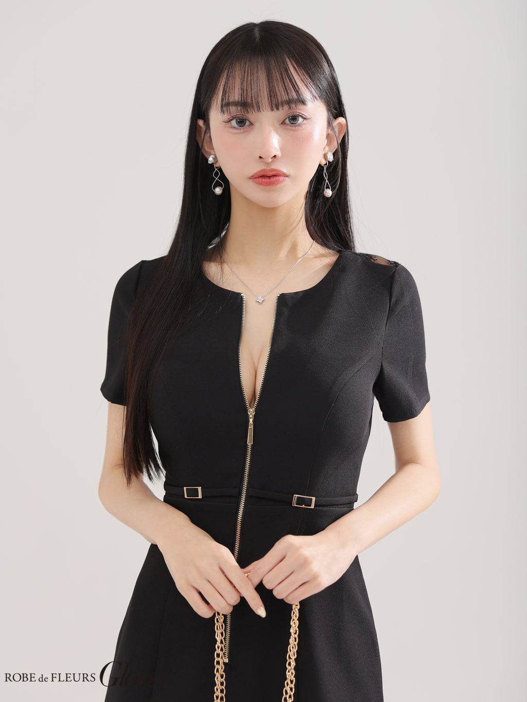 【XSサイズあり】バックレースセンタージップベルトミニキャバドレス(GL3795)