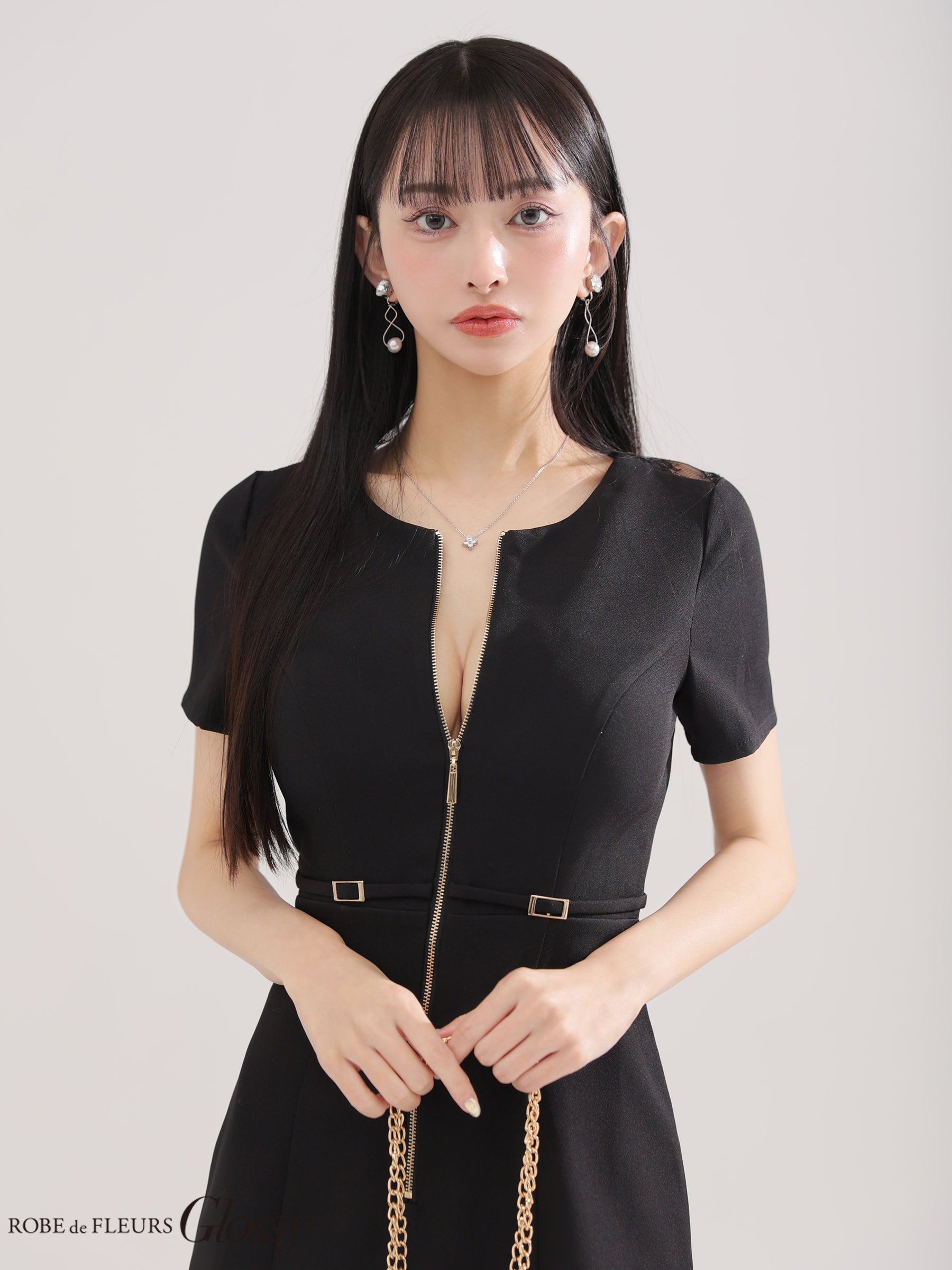 【XSサイズあり】バックレースセンタージップベルトミニキャバドレス(GL3795)