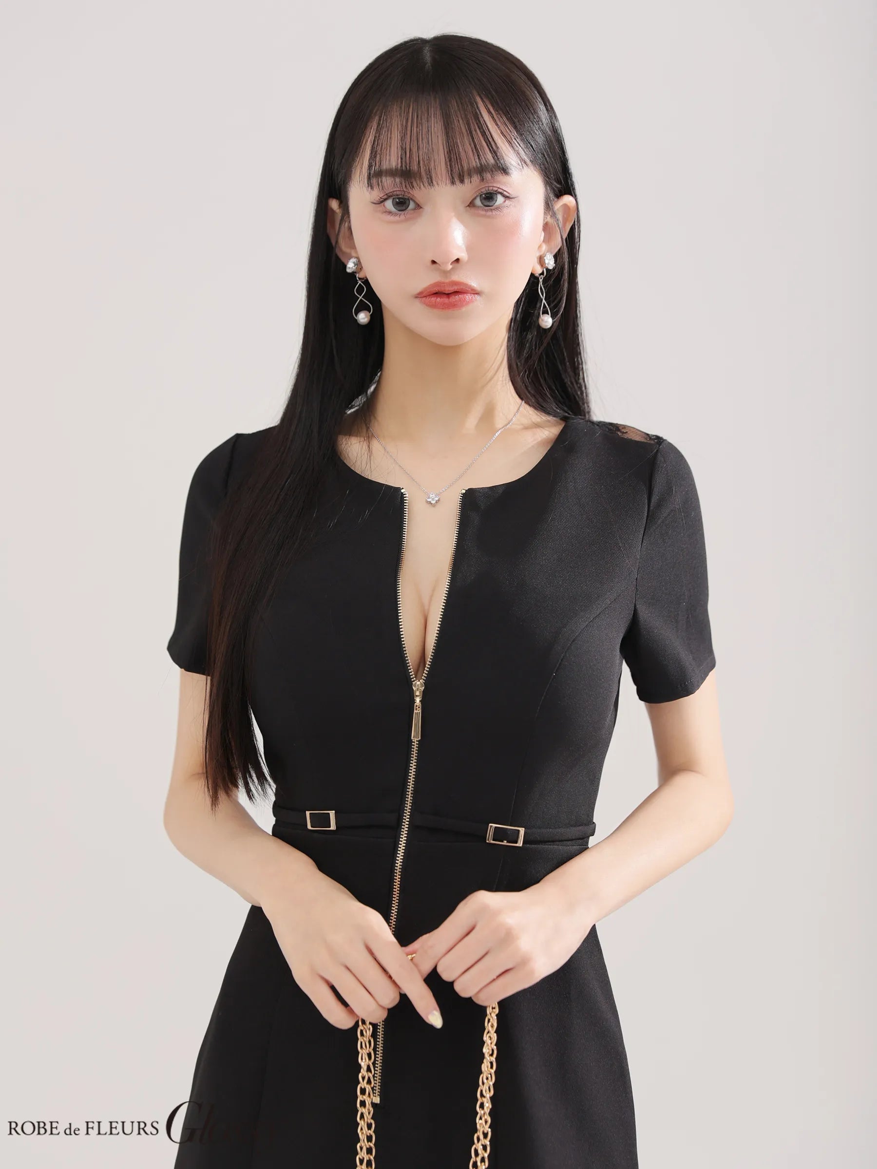 バックレースセンタージップベルトミニキャバドレス(GL3795)