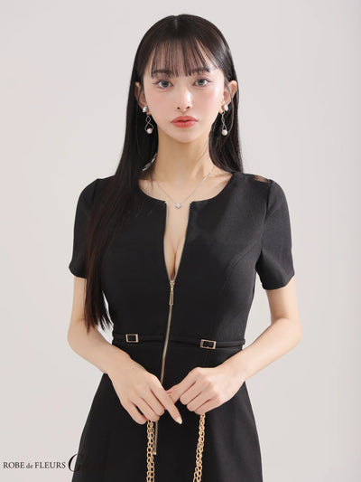 バックレースセンタージップベルトミニキャバドレス(GL3795)