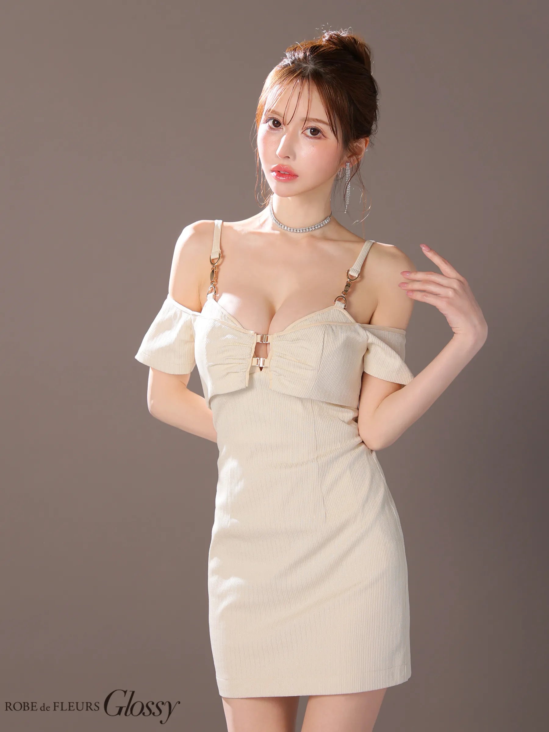 2wayボレロ付きシンプルリブタイトキャミキャバドレス(GL3906)