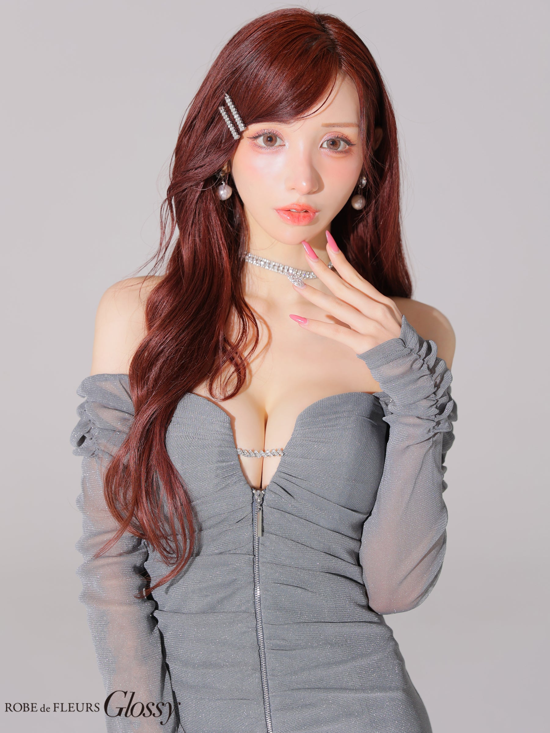 【XSサイズあり】オフショルラメチュールセンタージップミニキャバドレス(GL3926)
