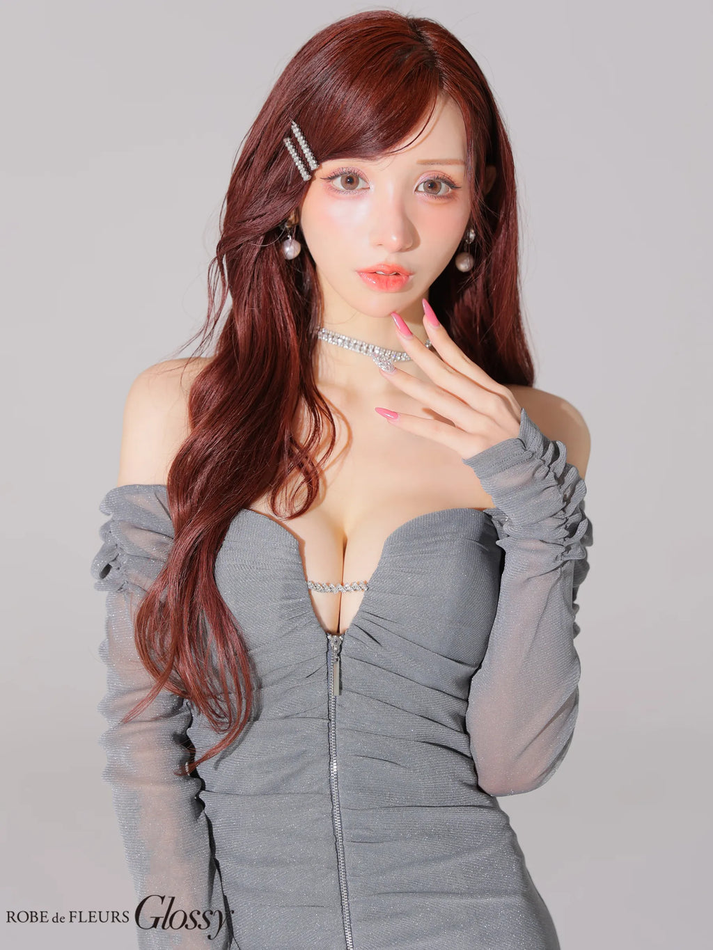 オフショルラメチュールセンタージップミニキャバドレス(GL3926)