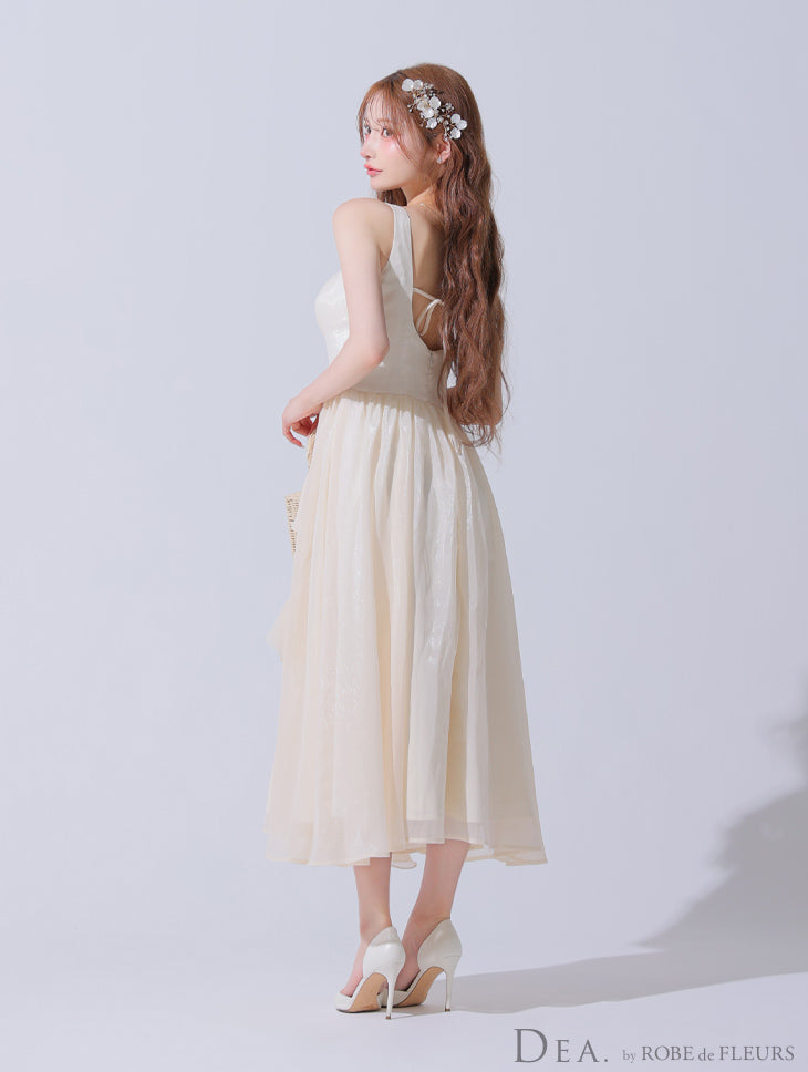 【Lサイズあり】サテンフリルバストジップフレアロングキャバドレス(DE3927)