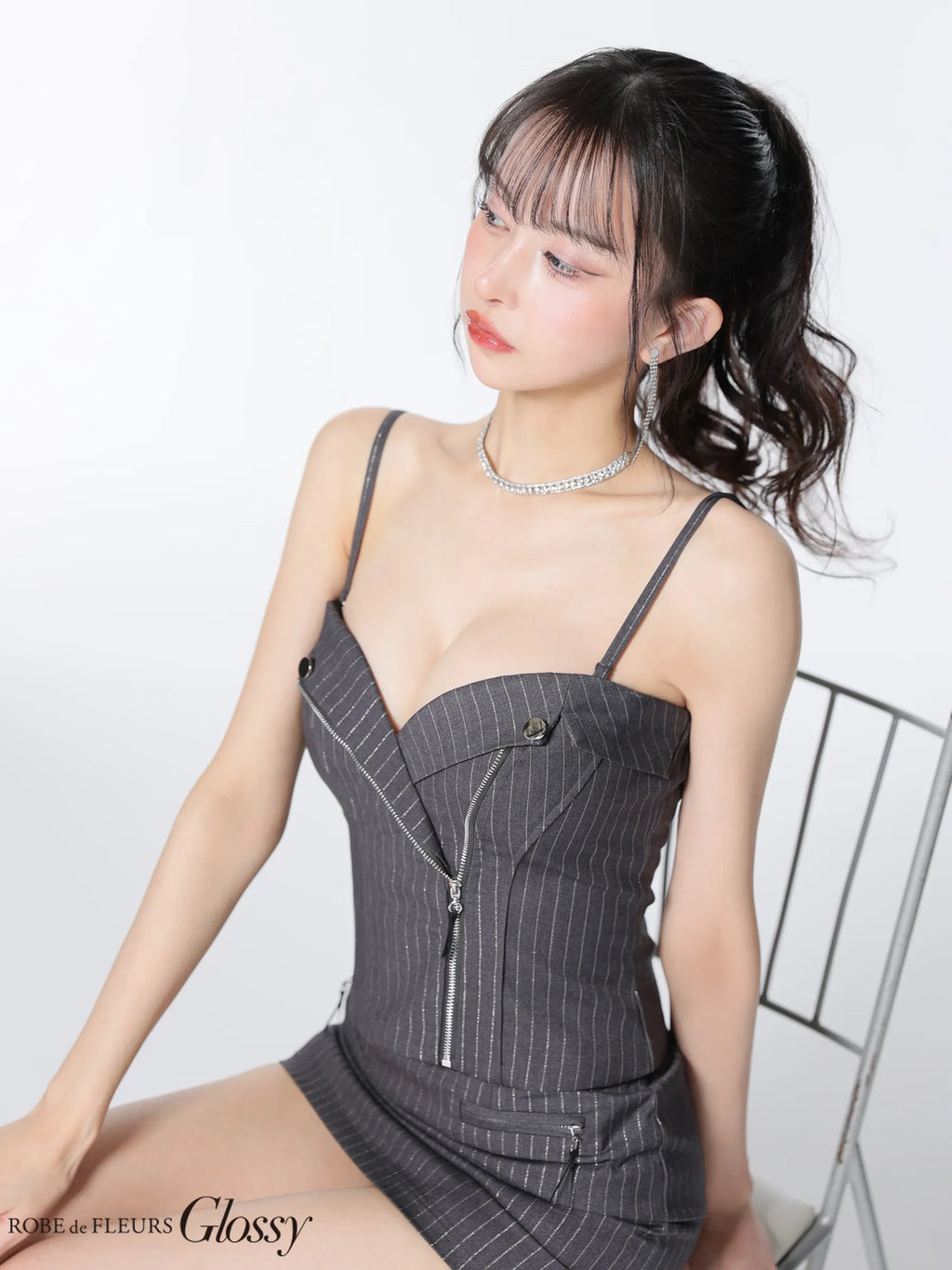 ストライプジップデザインタイトミニキャバドレス(GL3928)