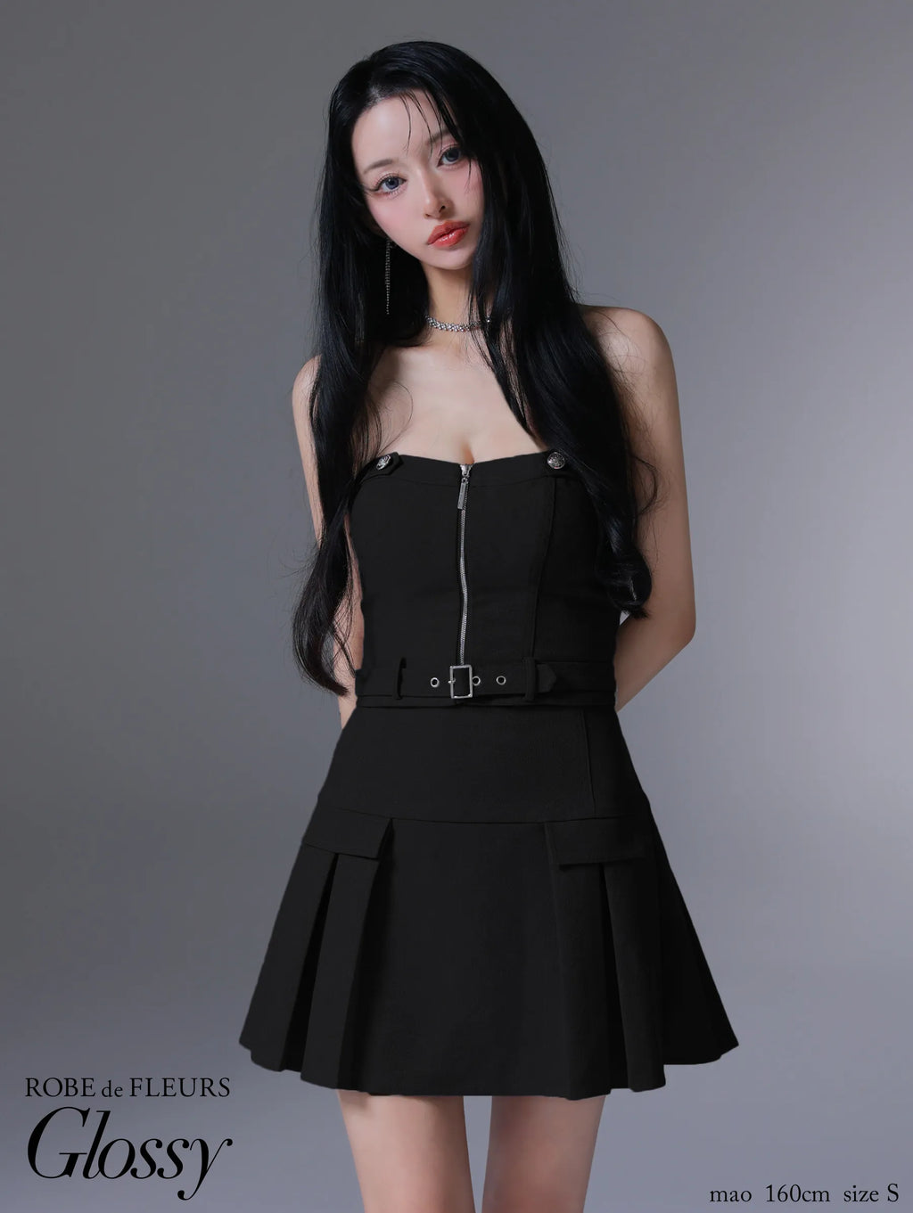 センタージップベルトセットアッププリーツミニキャバドレス(GL3943)