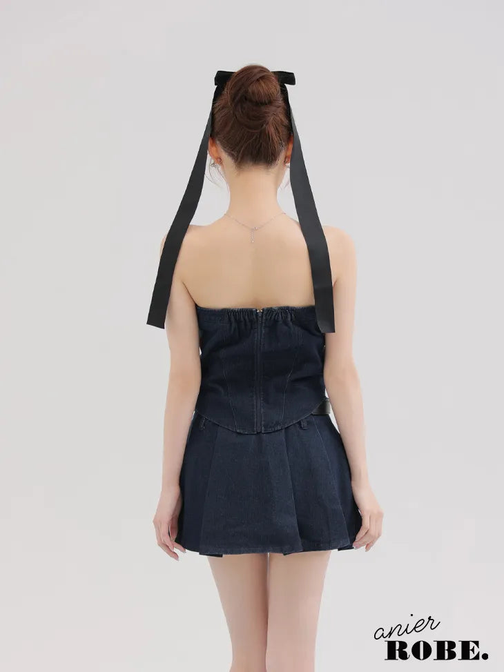Denim race up belt setup mini dress (anier4049)
