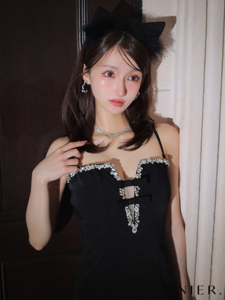 【XSサイズあり】Sparkly ribbons voluminous fur cat ears halloween dress (anier4053)