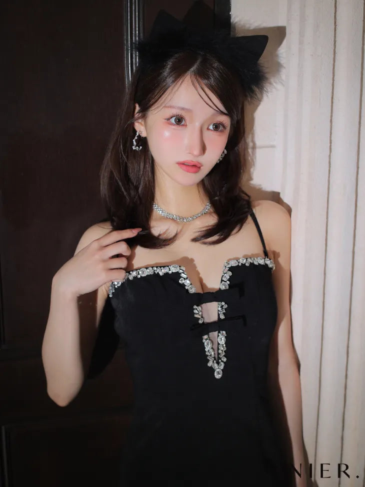 Sparkly ribbons voluminous fur cat ears halloween dress (anier4053)