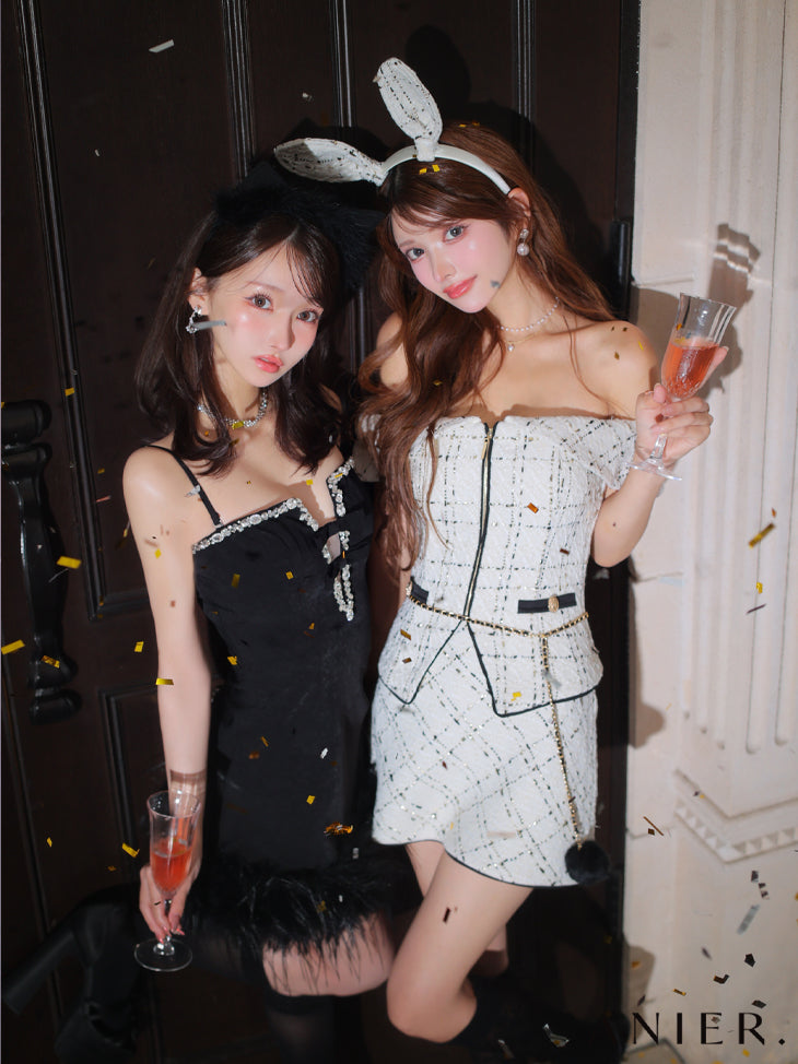 【XSサイズあり】Sparkly ribbons voluminous fur cat ears halloween dress (anier4053)