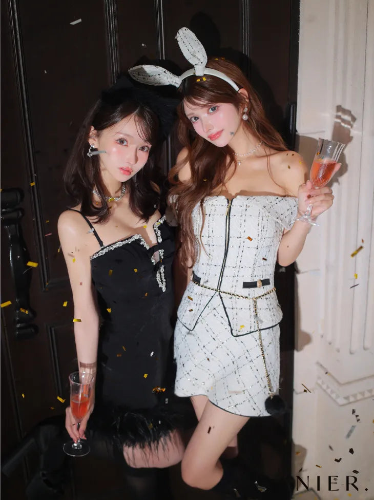 Sparkly ribbons voluminous fur cat ears halloween dress (anier4053)