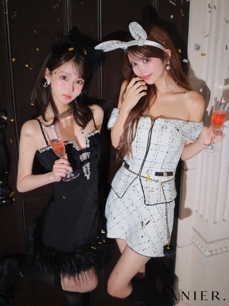 【XSサイズあり】Sparkly ribbons voluminous fur cat ears halloween dress (anier4053)