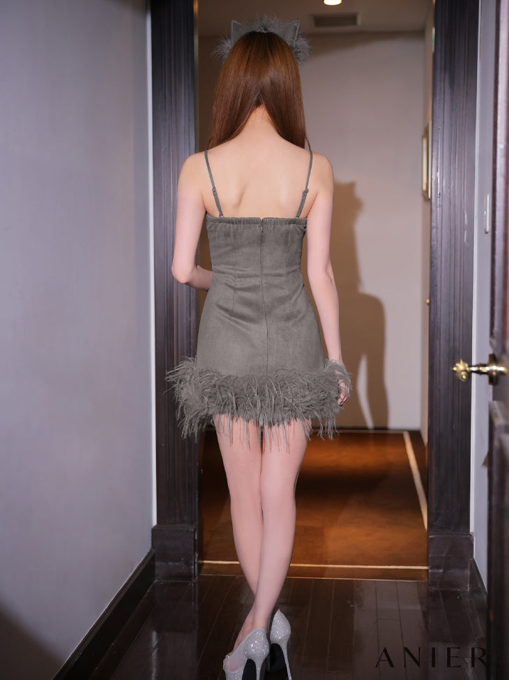 【XSサイズあり】Sparkly ribbons voluminous fur cat ears halloween dress (anier4053)