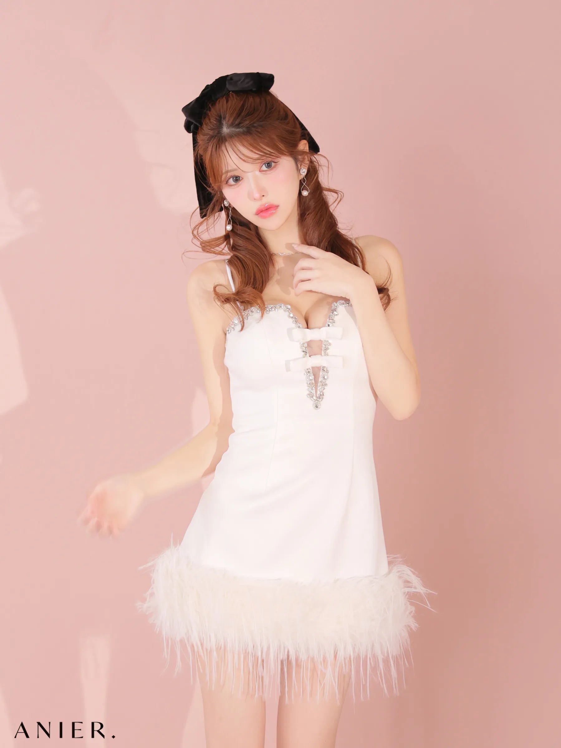 Sparkly ribbons voluminous fur cat ears halloween dress (anier4053)