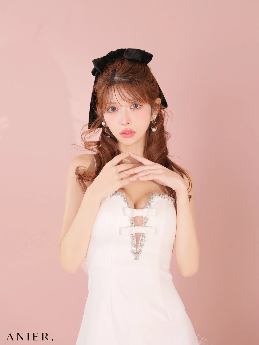 Sparkly ribbons voluminous fur cat ears halloween dress (anier4053)