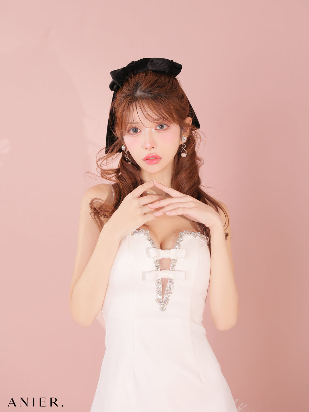 【XSサイズあり】Sparkly ribbons voluminous fur cat ears halloween dress (anier4053)